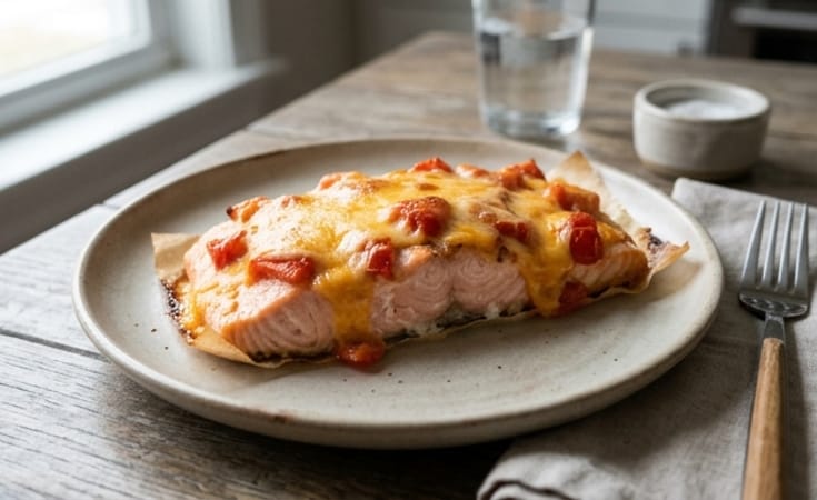 Tomato-Crusted Salmon with Melted Cheese