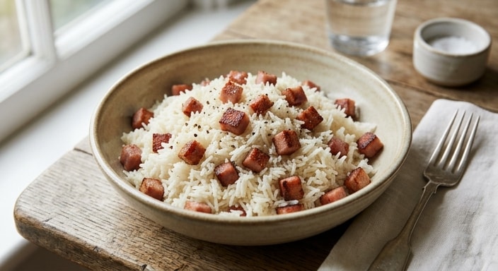 Basmati Rice with Crisp Pan-Fried Ham