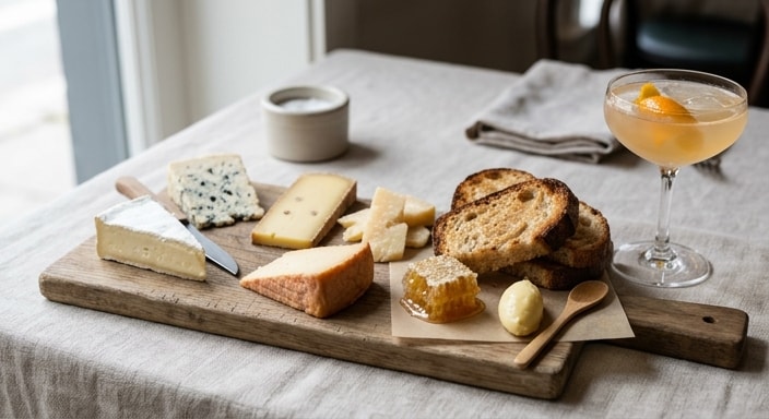 Fromage d’Exception with Sourdough, Honeycomb, and Citrus Cocktail