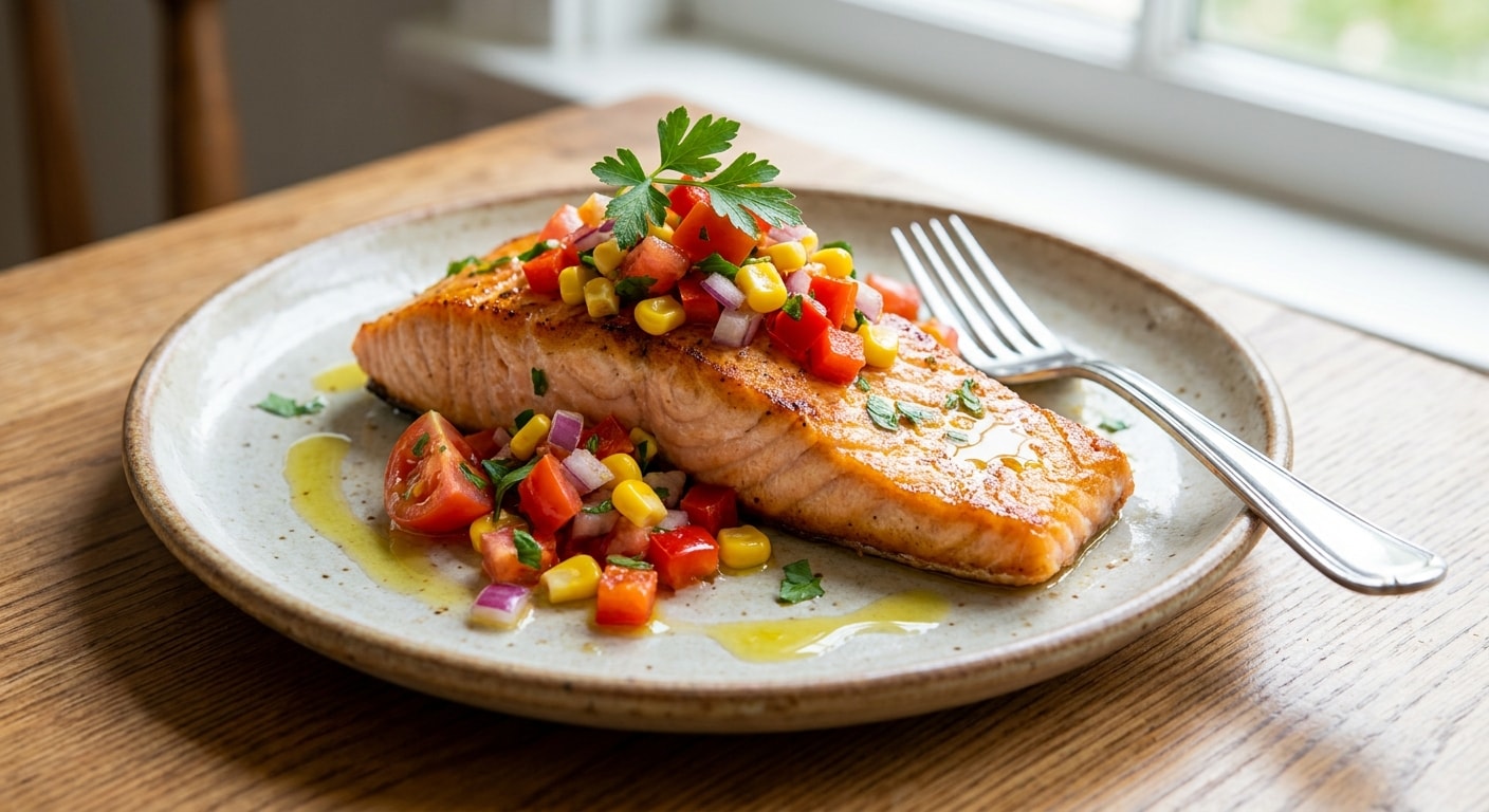 Salmon with Tomato Corn Salsa