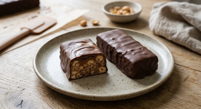 Peanut Caramel Protein Bar with Milk Chocolate and Soy Crisp
