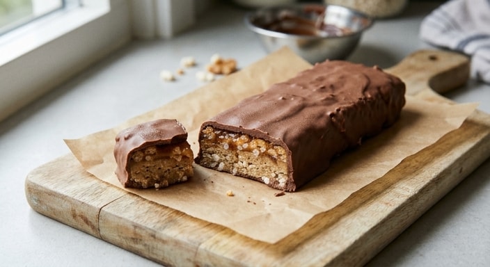Chocolate-Coated Crisp Caramel Protein Bar