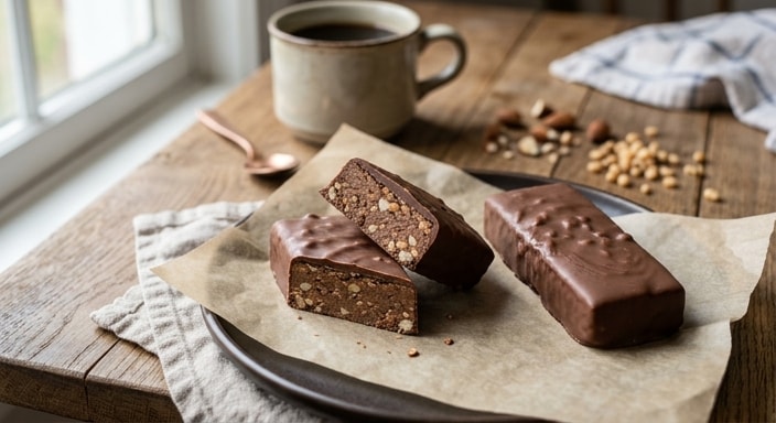 Chilled Milk Chocolate Protein Bar with Almond and Soy Crisp