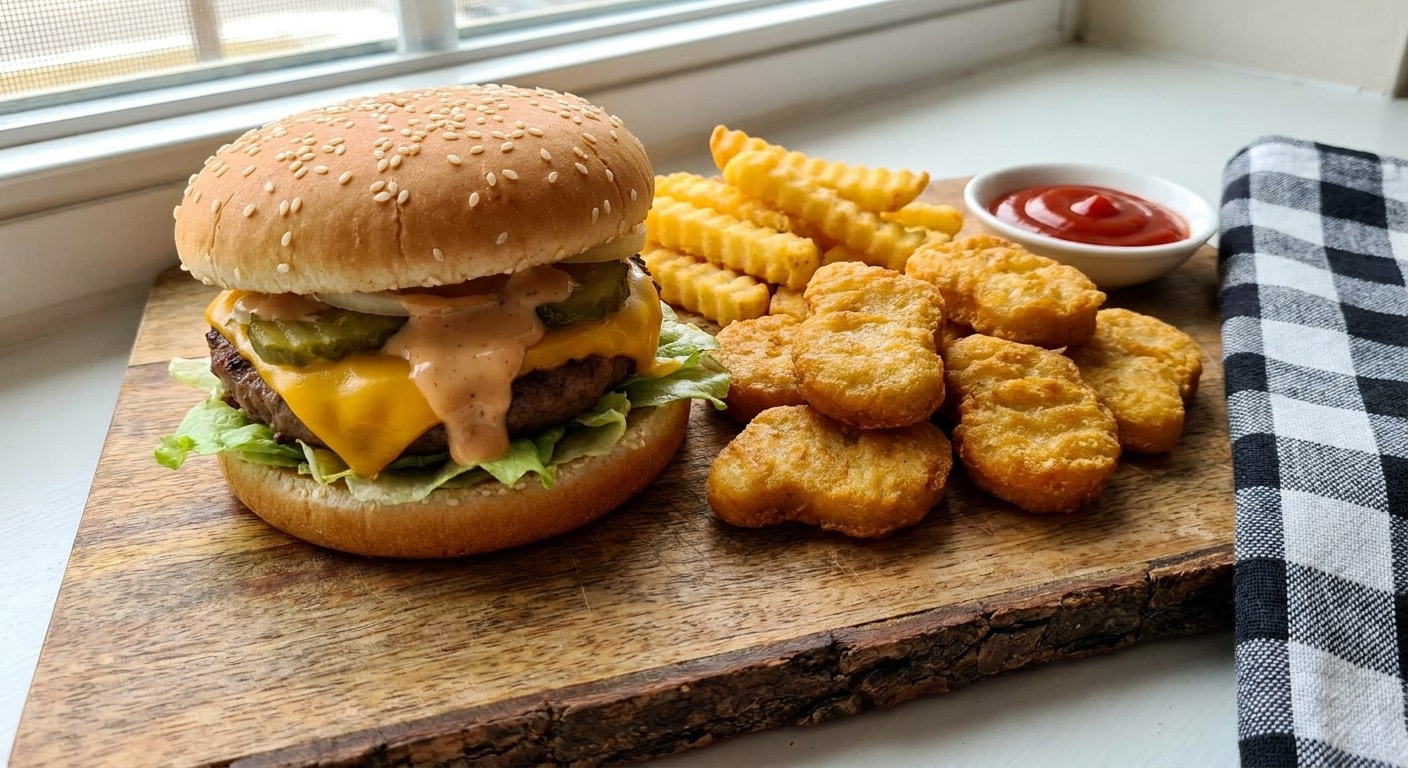 Chicken Nugget Cheeseburger with Fries