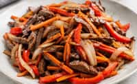 Beef and Vegetable Stir-Fry with Onion, Carrot and Red Pepper