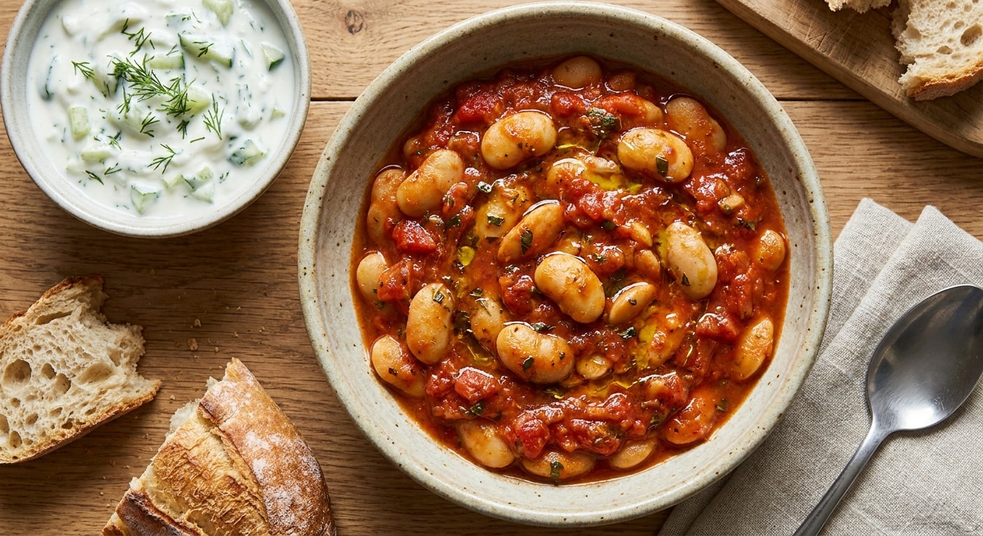 Butter Beans in Tomato Sauce with Cucumber Dill Yogurt