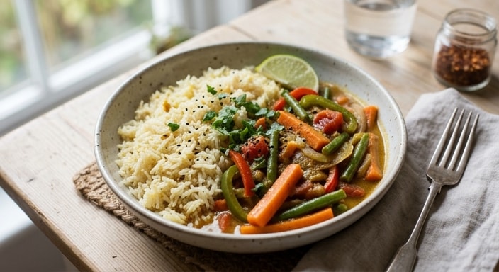Curried Basmati Rice with Coconut Vegetables