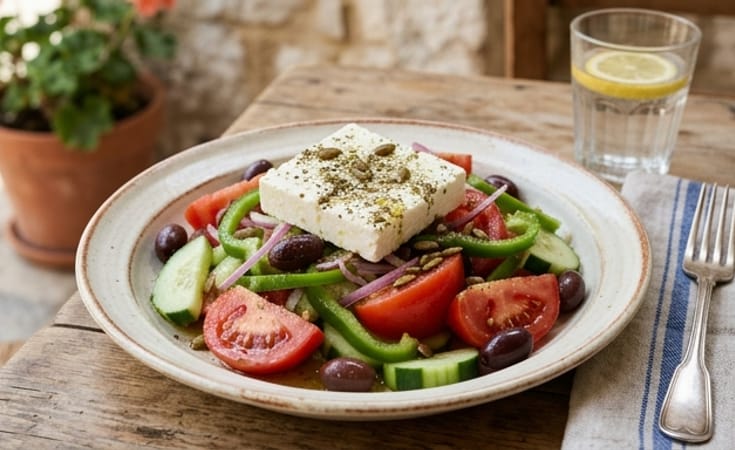 Horiatiki Salad with Feta, Olive, and Oregano
