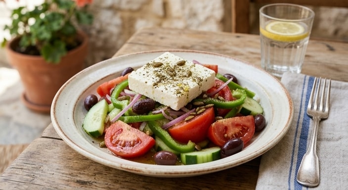 Horiatiki Salad with Feta, Olive, and Oregano