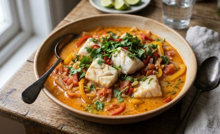 Moqueca Baiana of White Fish, Coconut, Tomato, and Cilantro