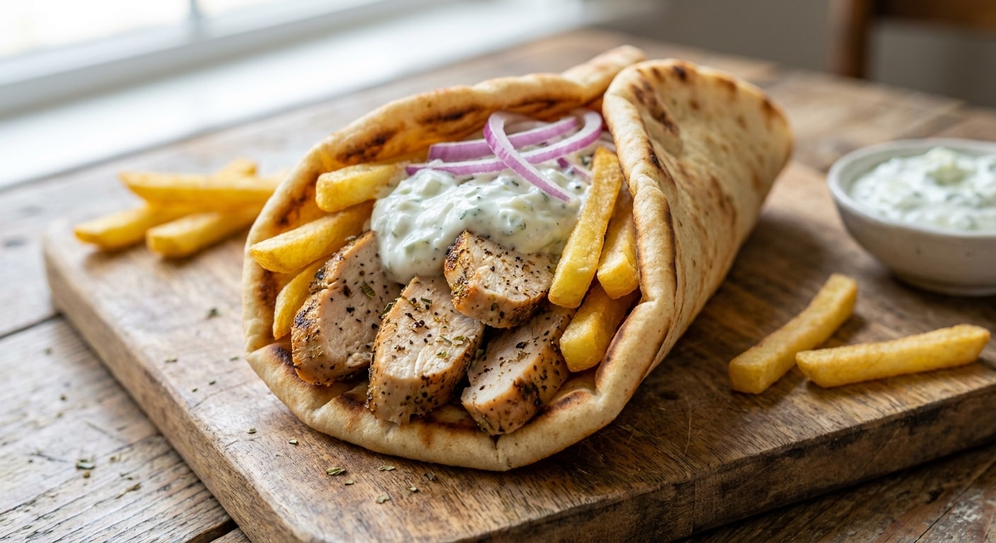 Chicken Gyro Pita with Fries