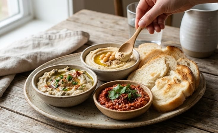 Trio of Mezze with Warm White Bread