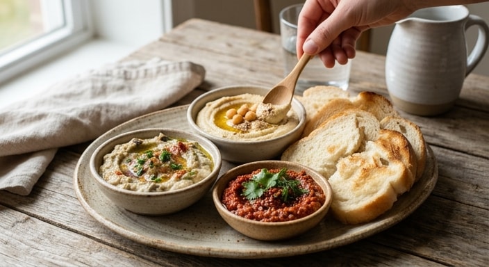 Trio of Mezze with Warm White Bread