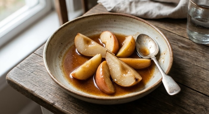 Poached Pear and Apple with Brown Sugar, Butter, and Warm Spices