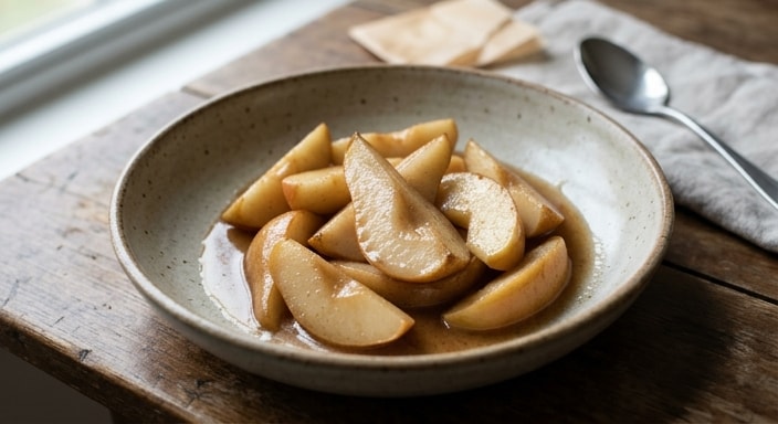 Autumn Poached Pear and Apple with Cinnamon, Cardamom, and Brown Butter