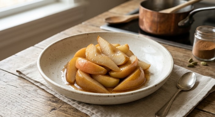 Poached Pear and Apple with Warm Spice Butter