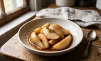 Pear and Apple Poached in Brown Butter, Cinnamon, and Cardamom