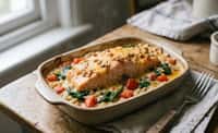 Salmon, Tomato, Spinach and Oat Gratin