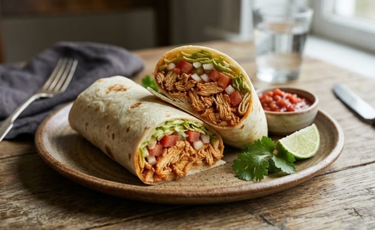 Pulled Chicken Burrito with Salsa Roja