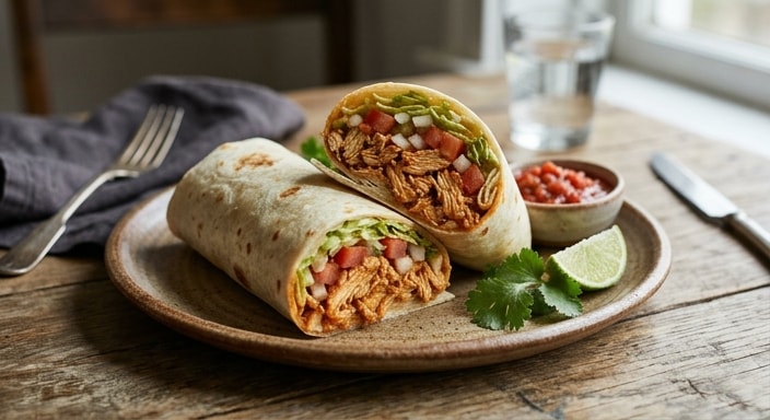 Pulled Chicken Burrito with Salsa Roja